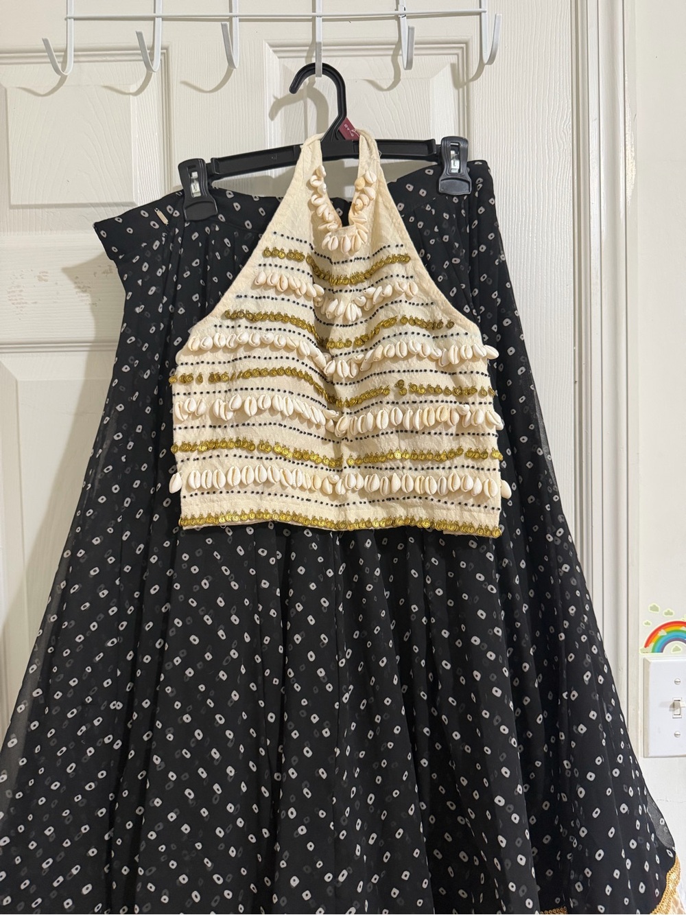 Ethnic Indian Wear Black Skirt with Cream Embellished Halter Top